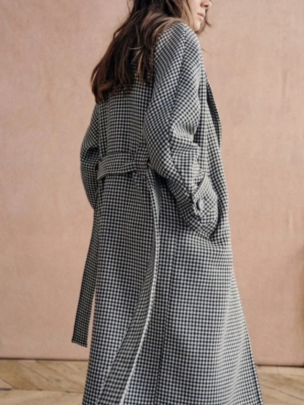 Sezane Marc Coat Black/White Houndstooth Wrap Sz US4/FR 36 - Picture 2 of 6